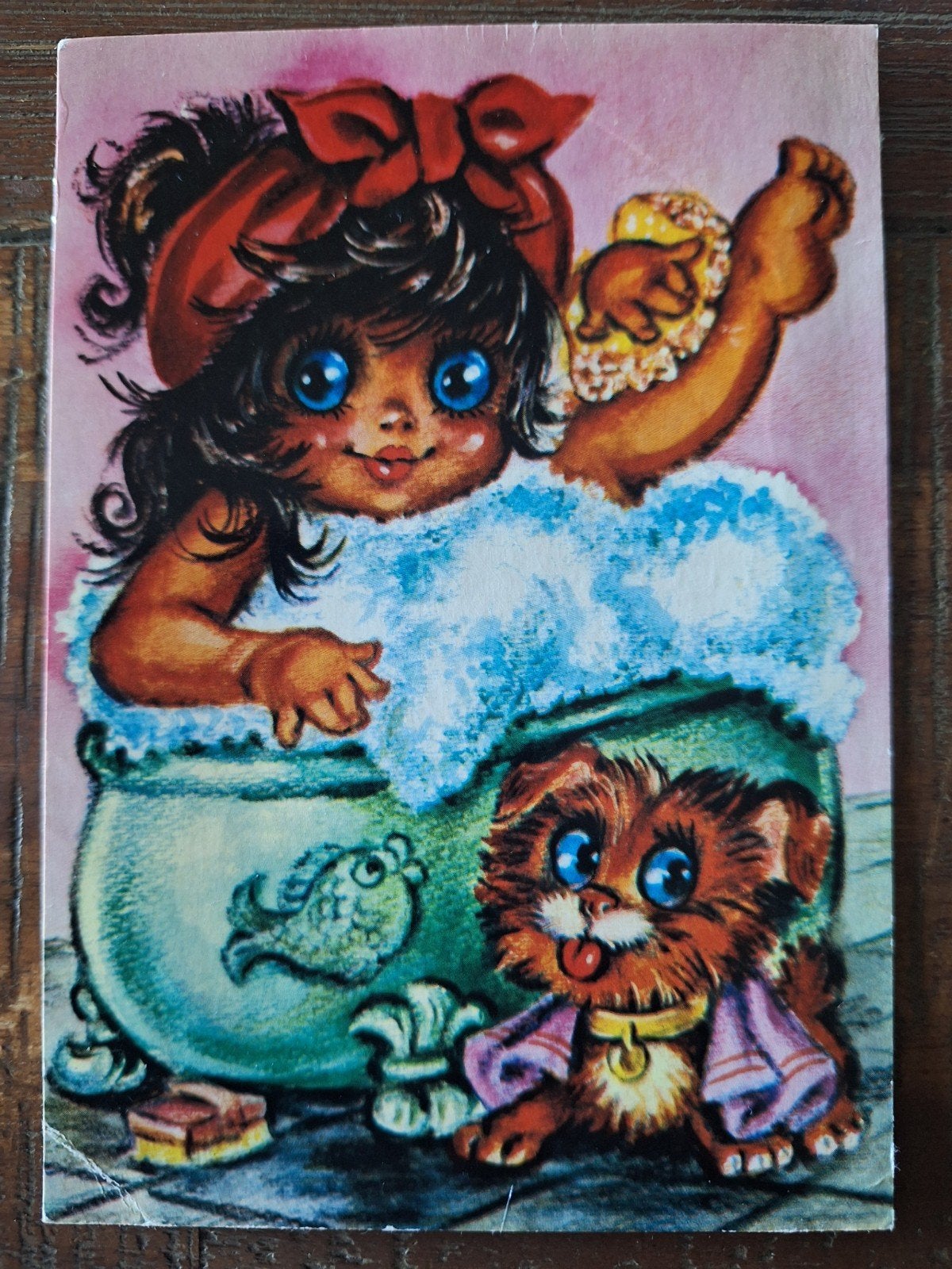 vintage kinderkaart - big eyes stijl, Ophalen of Verzenden, 1980 tot heden, Gelopen, Kinderen
