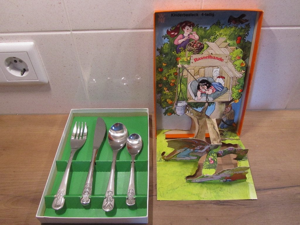 WMF kinderbestek Rasselbande vintage, Ophalen of Verzenden, Zo goed als nieuw, Rvs of Chroom
