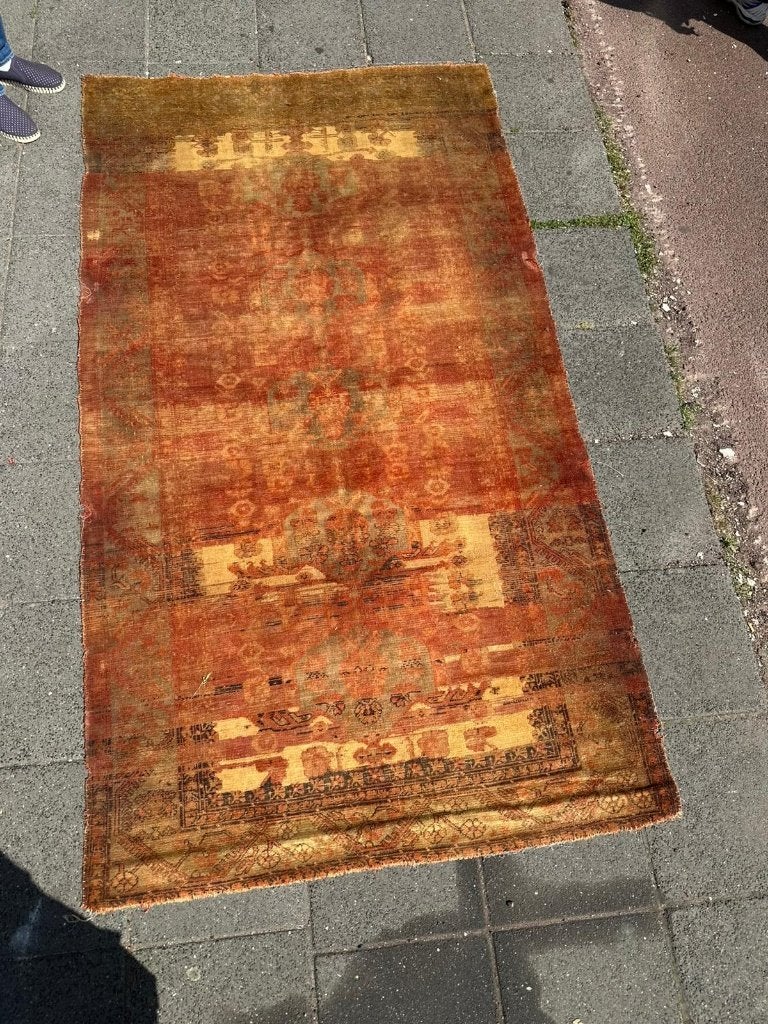Antiek tapijt uit Noordwest-Iran –265145 cm– gele en oranje, Gebruikt, 100 tot 150 cm, Wol, 200 cm of meer