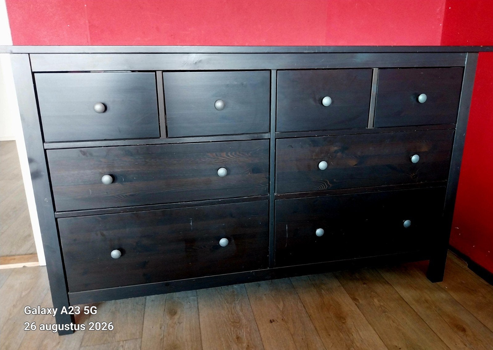 Zwarte Ikea Hemnes  ladekast met 8 diepe laden - z.g.a.n., Ophalen