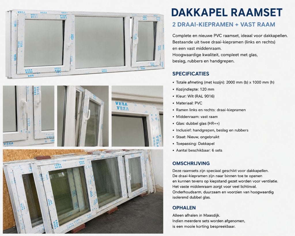 VEKA PVC Dakkapel Raam- Nieuw, Doe-het-zelf en Verbouw, Kozijnen en Schuifpuien, Kunststof, Dakkapel, 225 cm of meer, Nieuw