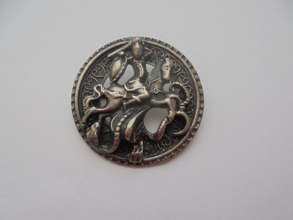 Vintage brozen koperen knoop speld Sint-Joris, Ophalen of Verzenden, Zo goed als nieuw, Goud, Overige materialen