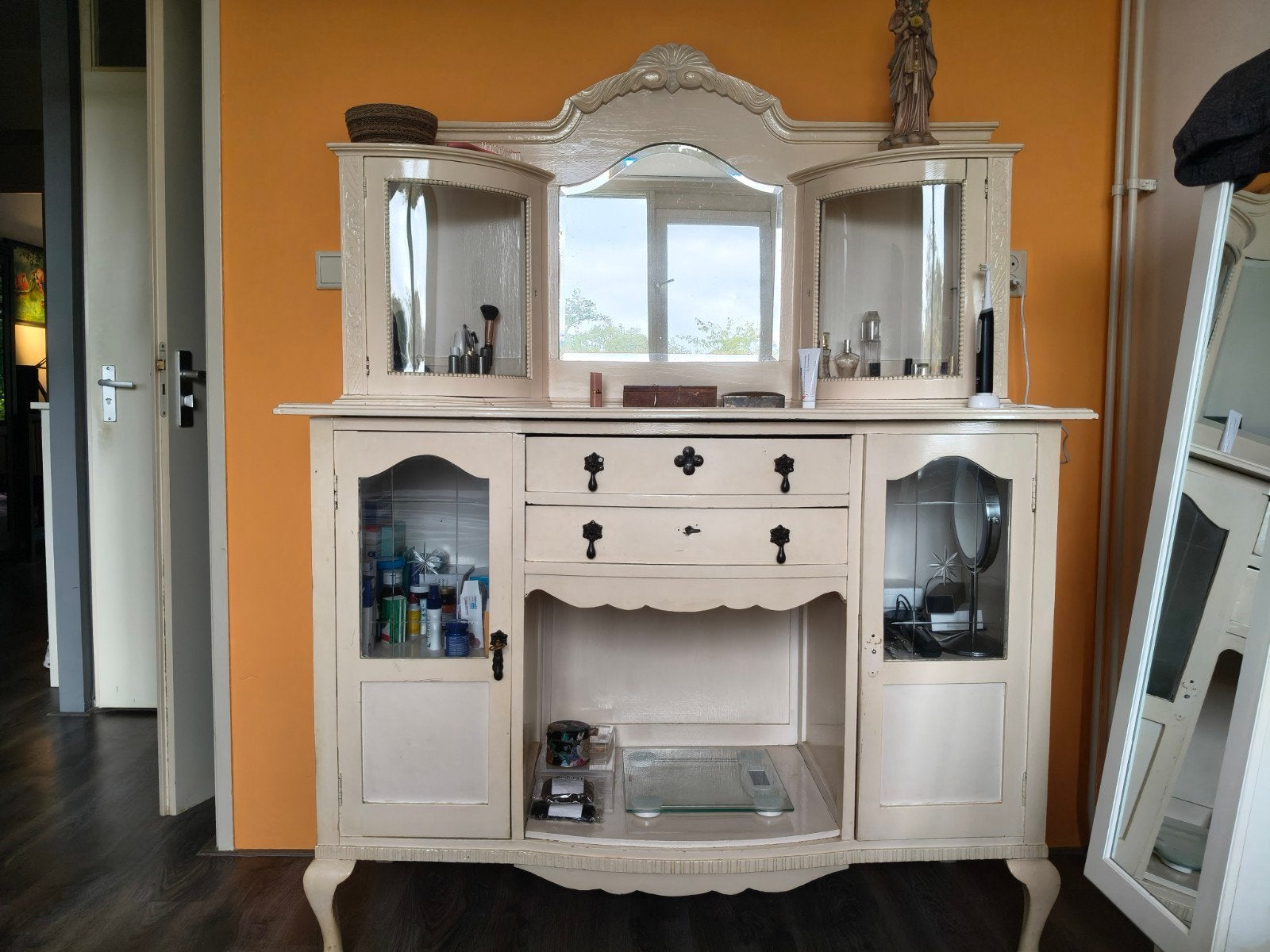 Antieke kaptafel/dressoir met spiegel en opbergruimte, Ophalen
