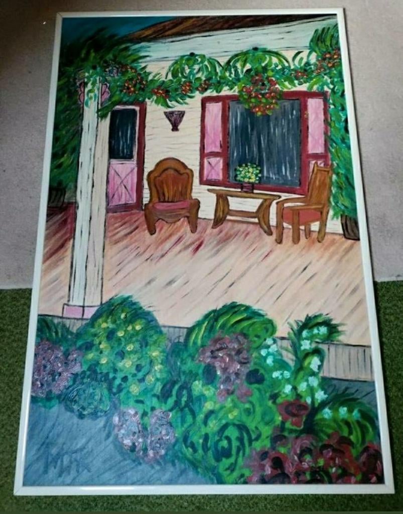 Veranda Schilderij,Kleurrijk,MTK,155x102 cm,patio,lijst, Ophalen