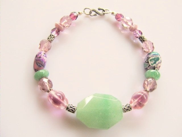 Armband Karen aventurijn-howliet-glas zilver, Ophalen, Nieuw, Groen, Met bedels of kralen