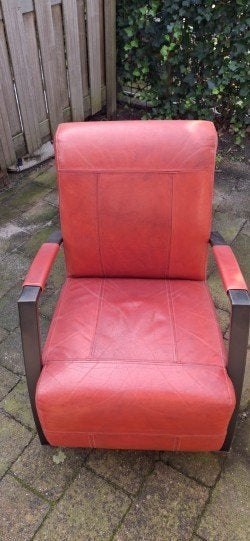 2 rood lederen fauteuils, Huis en Inrichting, Ophalen, Gebruikt, 75 tot 100 cm, Modern strak design