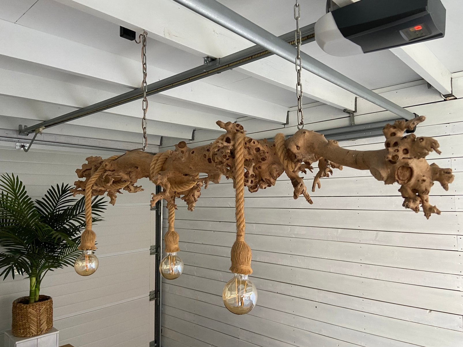 Unieke hanglamp handmade hout touwlamp LED lampen, Ophalen, Hout, E27 (groot)