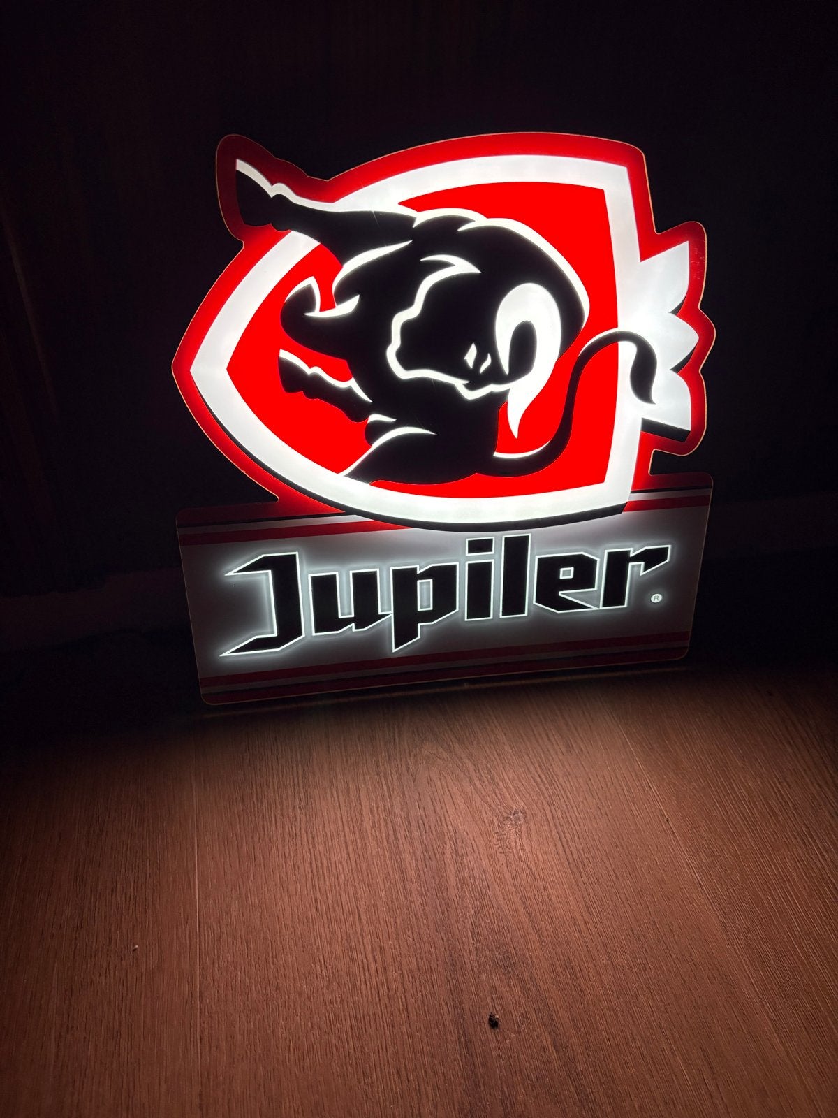Jupiler LED Lichtreclame - 31x31 cm met knipperstand, Ophalen of Verzenden, Gebruikt, Reclamebord, Plaat of Schild, Jupiler