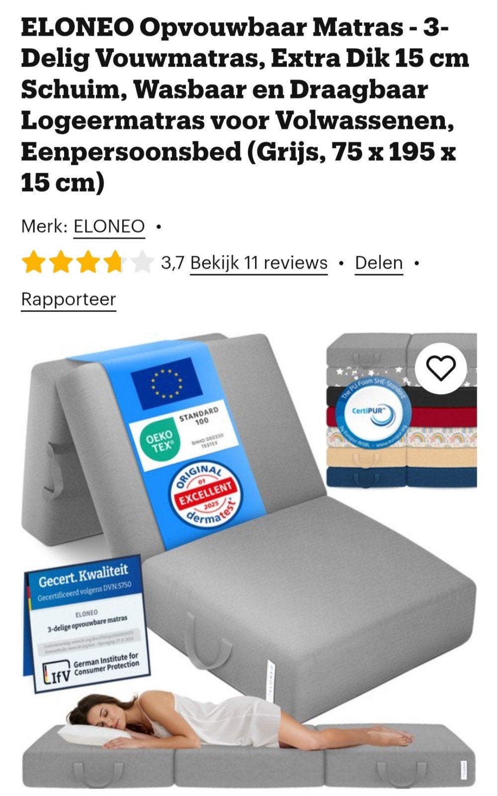 ELONEO Opvouwbaar Matras - 3-Delig Vouwmatras, Ophalen, Nieuw, Overige