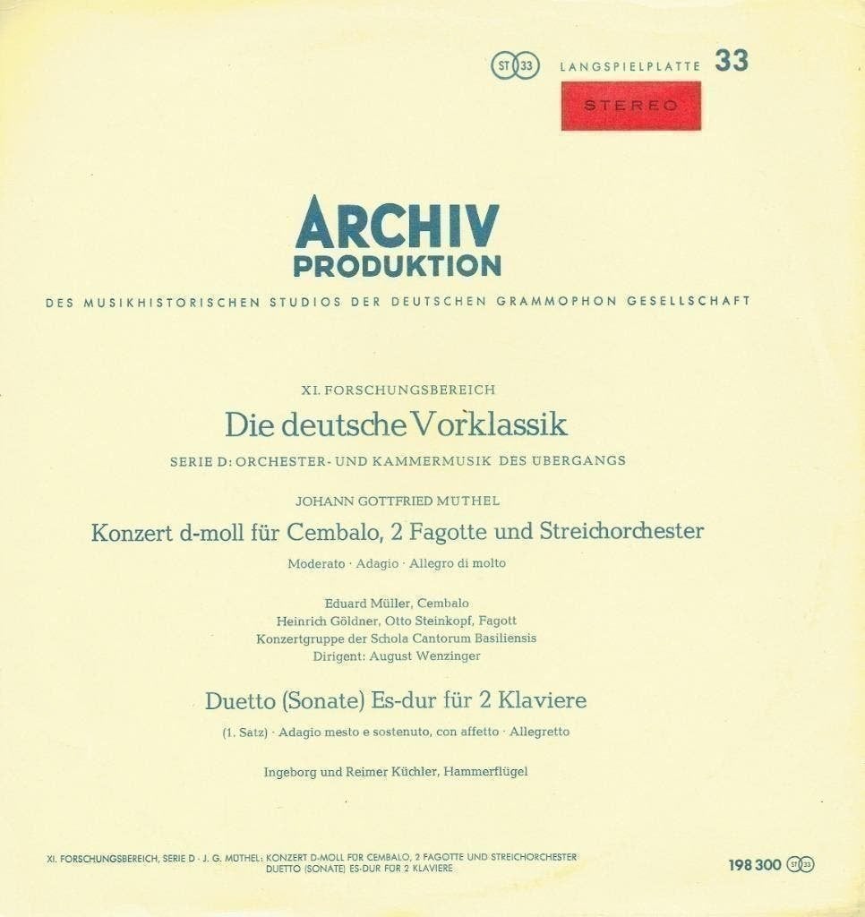 Johann G Muthel Concerto Harpsichord Bassoons Strings, Kamermuziek, Ophalen of Verzenden, Zo goed als nieuw, 12 inch