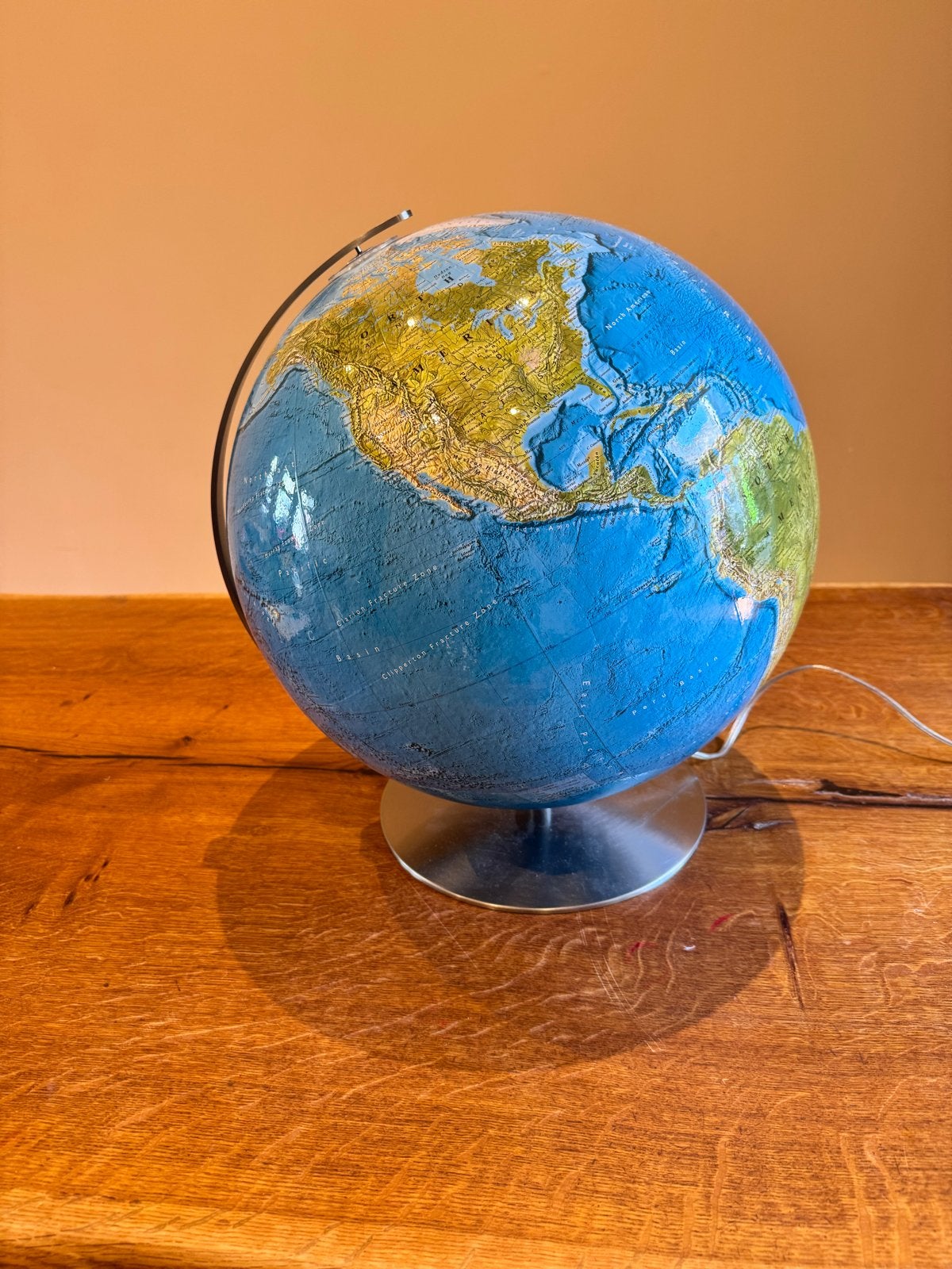 Columbus Wereldbol 40cm edelstaal Verlicht - Fysisch Reliëf, Ophalen, Kunststof, Draaibaar, Fysische wereldbol