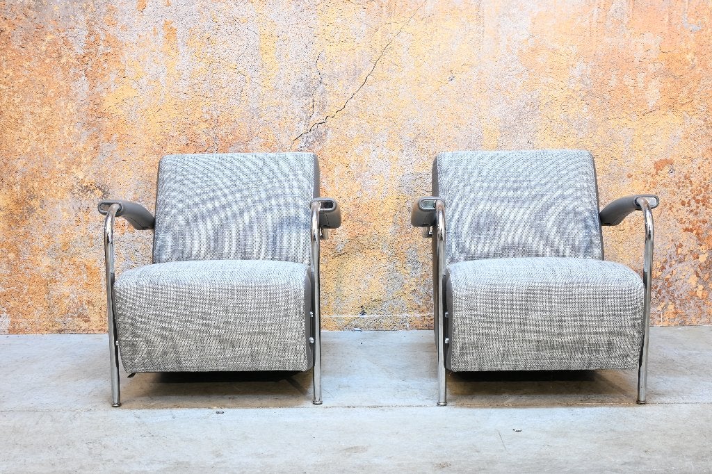 ZGAN 2 beigekleurige stoffen Leolux Scylla design fauteuils, Leolux, Leolux, 75 tot 100 cm, Ophalen of Verzenden