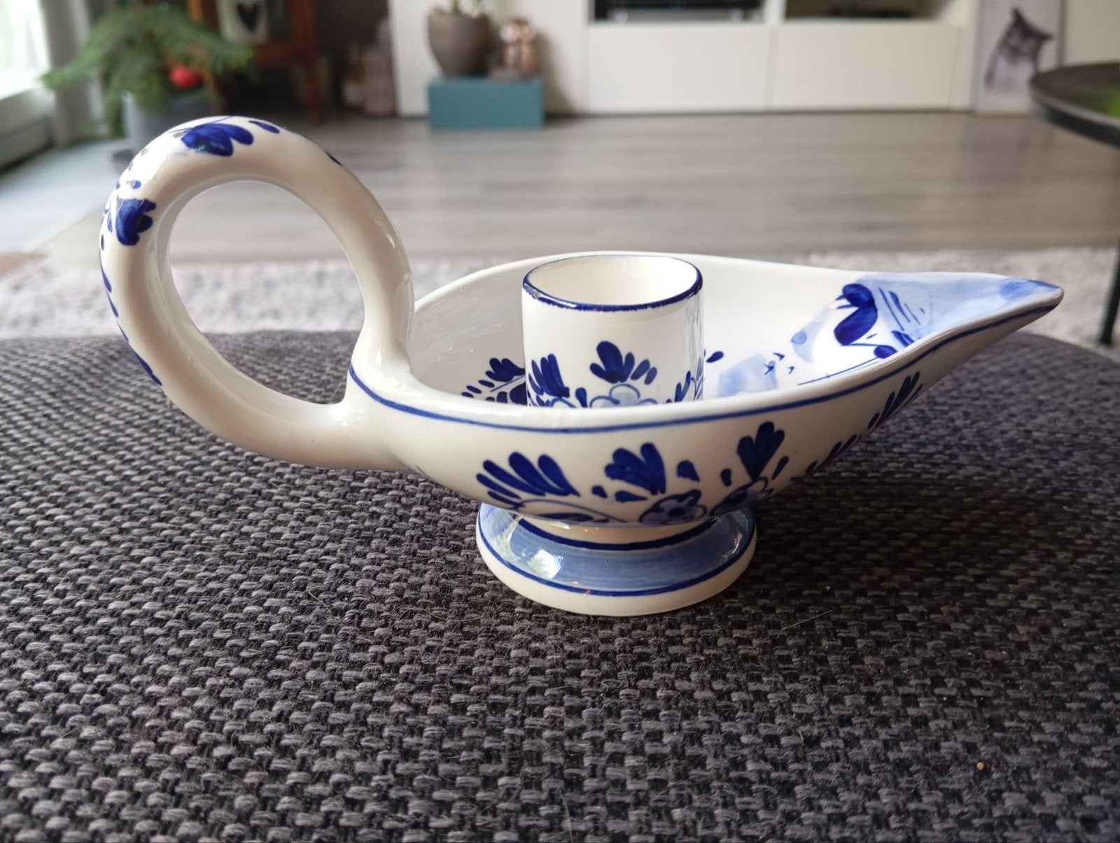 Delfts Blauw Kandelaartje - Handgeschilderd, Antiek en Kunst, Antiek | Kandelaars, Ophalen of Verzenden
