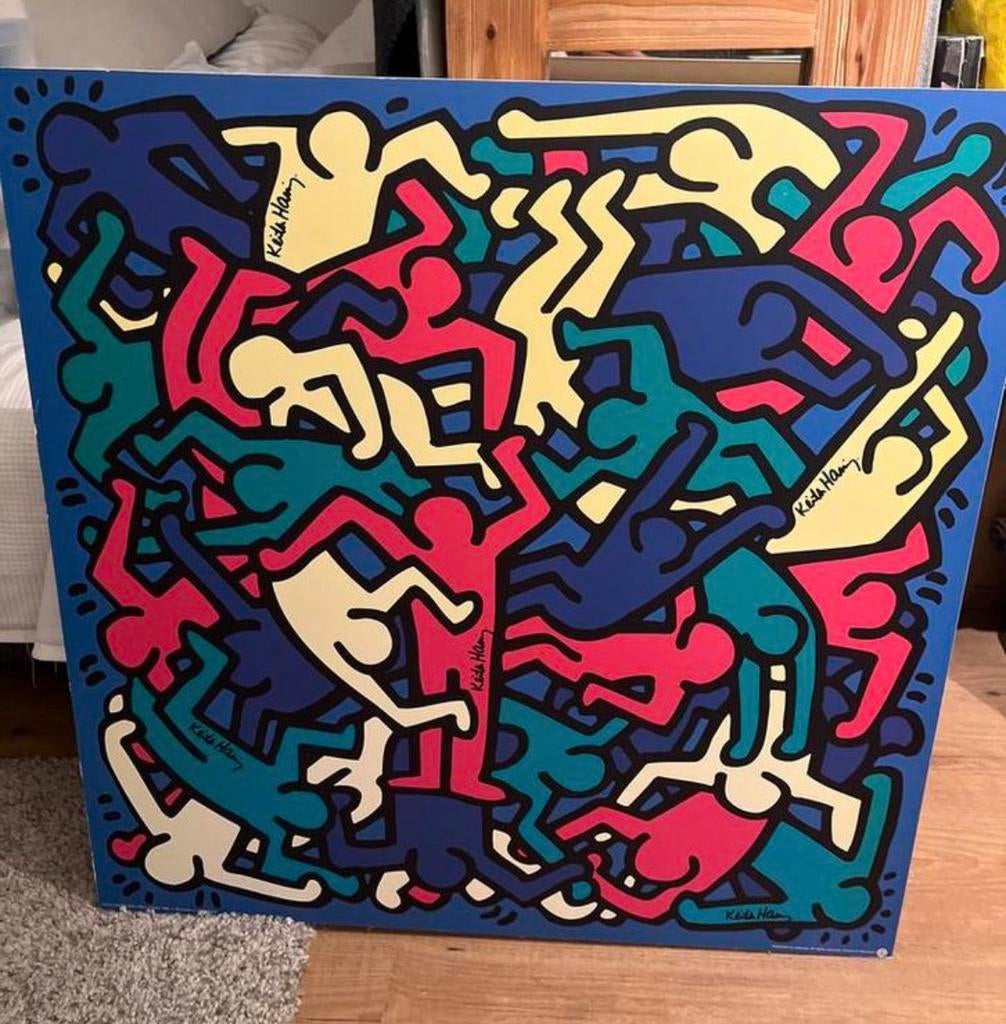 Keith Haring poster op hout 78x78cm, Antiek en Kunst, Ophalen