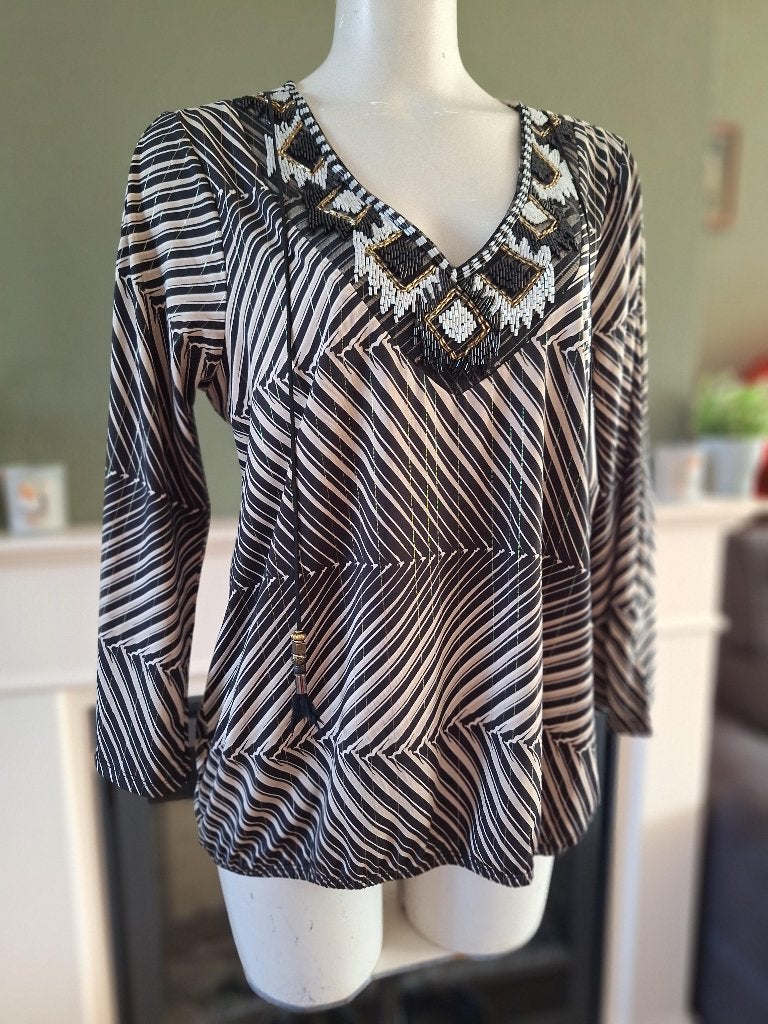 K-Design K design zwart beige top shirt XL, K-design, Verzenden, Zwart, Maat 46/48 (XL) of groter