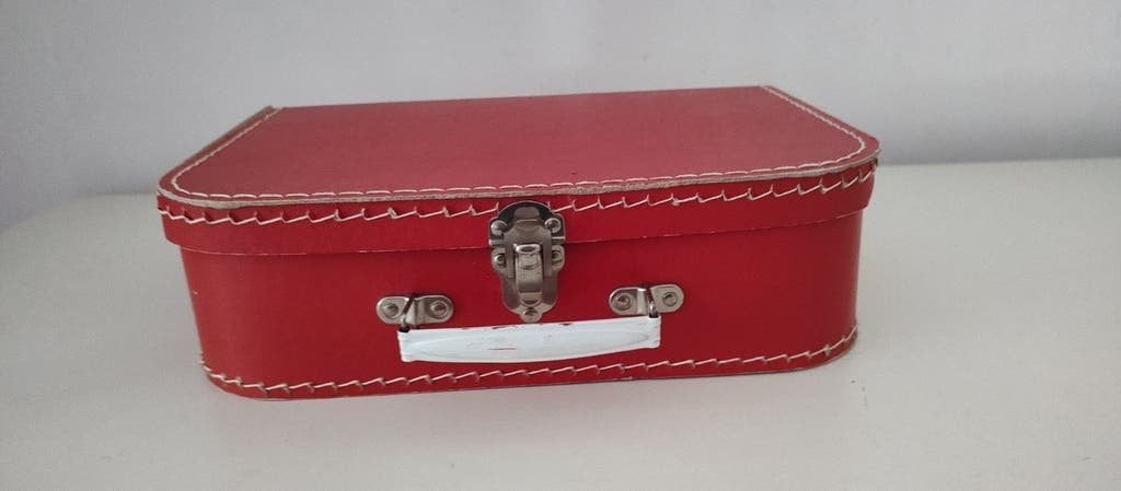 K729 VINTAGE jaren 60 kinder koffer van geperst karton rood, Overige materialen, Gebruikt, Onbekend, Minder dan 50 cm