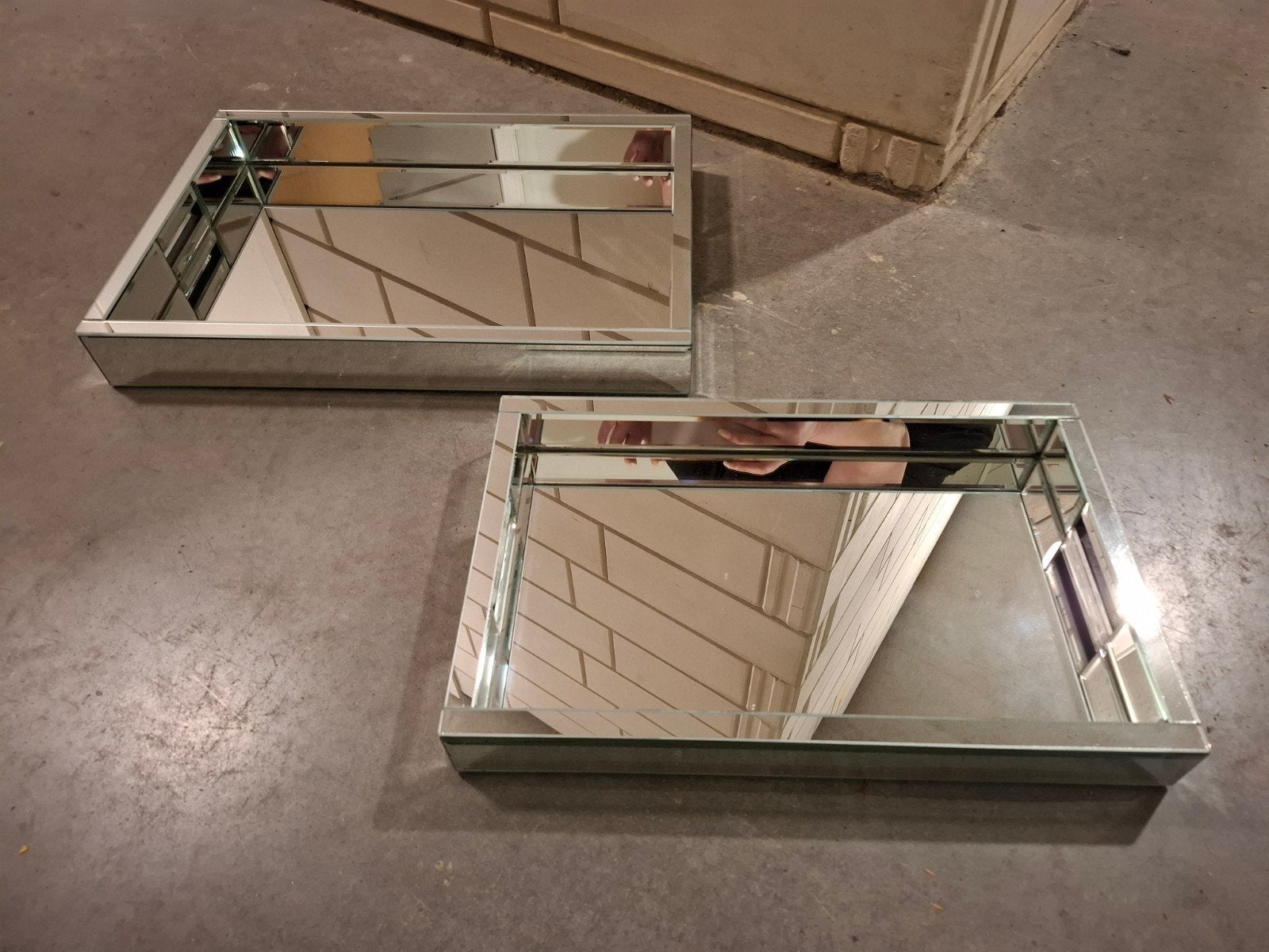 Spiegel dienblad groot & klein, Huis en Inrichting, Woonaccessoires | Dienbladen, Ophalen, Dienblad, Rechthoekig, Glas
