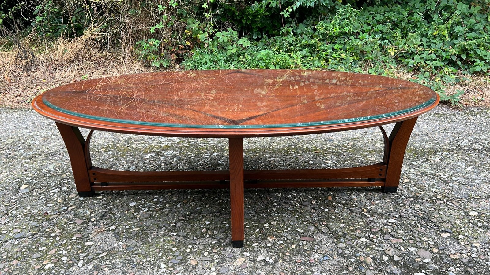 Schuitema Jugendstil Salontafel met Glasplaat, Ophalen, Gebruikt, 100 tot 150 cm, Ovaal