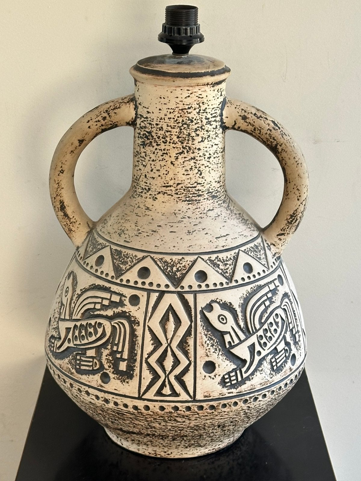 Vintage grote aardewerk Jasba Maya Tiki amfora  Tafel lamp, Ophalen of Verzenden, Huis en Inrichting