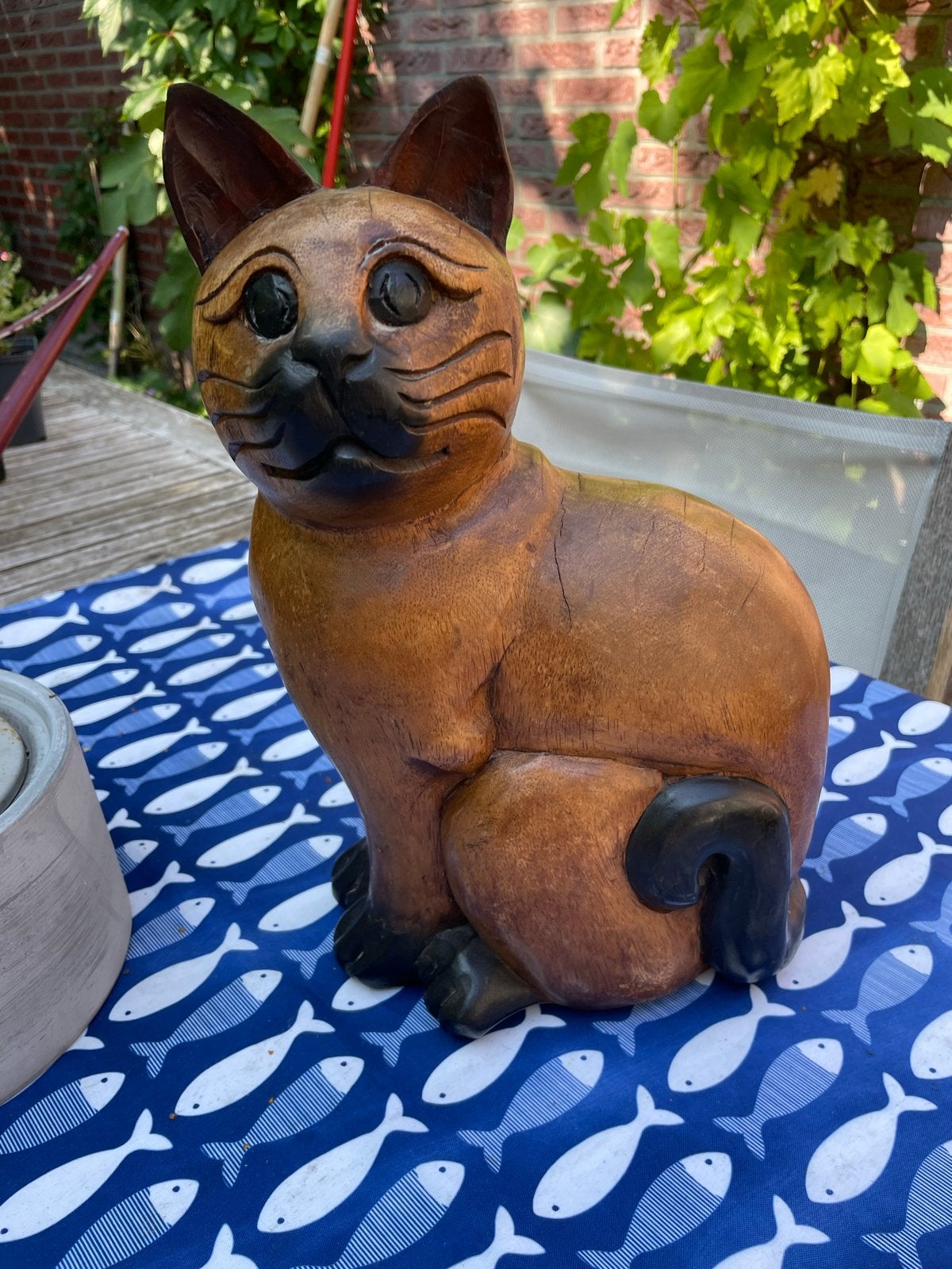 Vintage Handgesneden Houten Kattenbeeld uit Thailand Jaren ', Ophalen of Verzenden