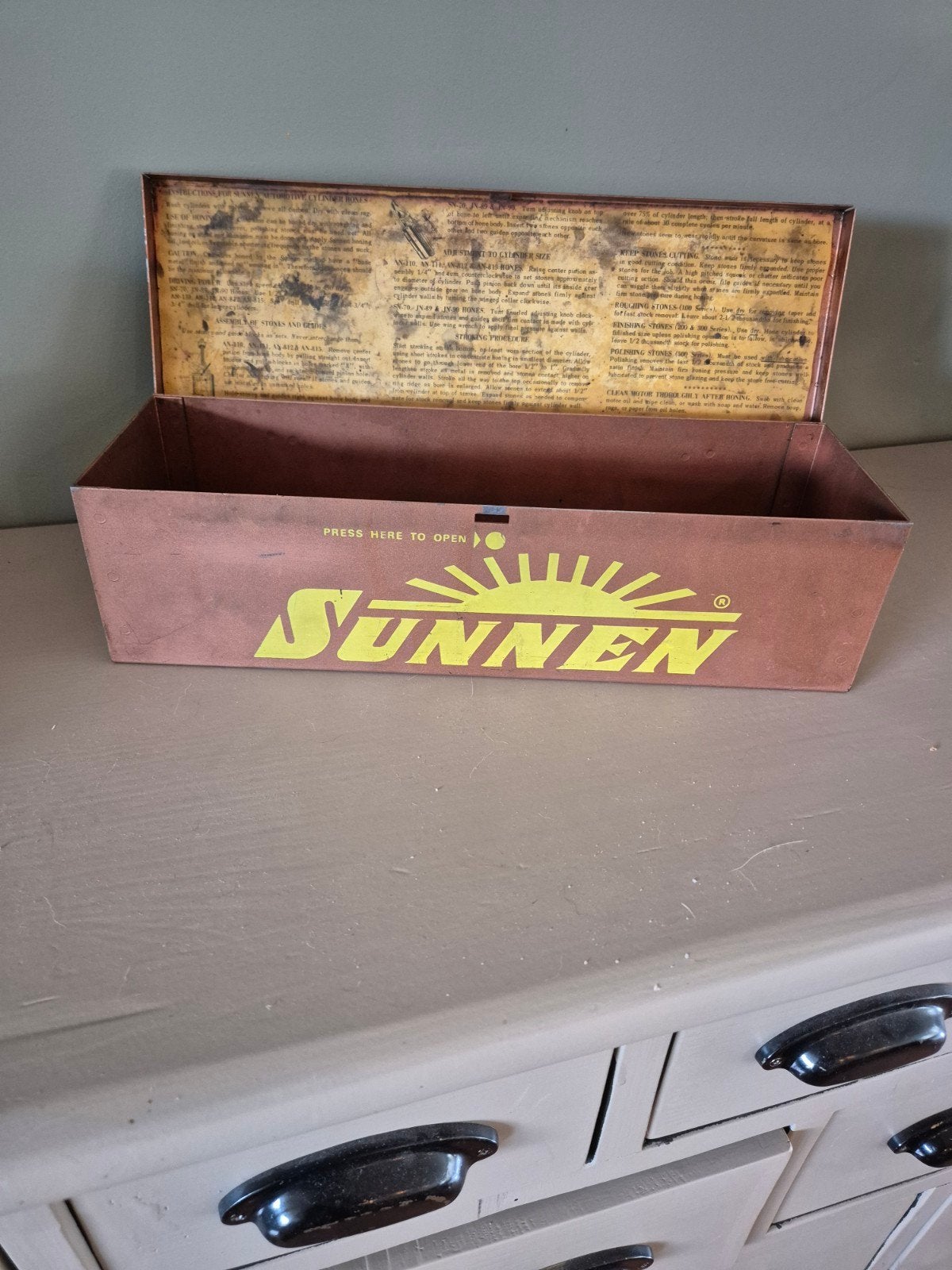 Vintage lege Sunnen AN-111 Standaard Cilinder Honing Doos, Ophalen of Verzenden