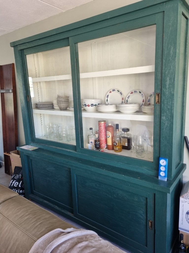 Vitrine kast, Ophalen, 150 tot 200 cm, Teakhout, 150 tot 200 cm