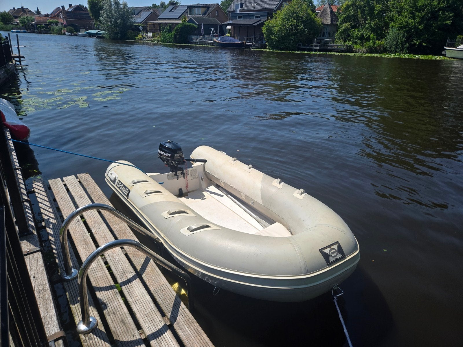 Rubberboot met buitenboordmotor, Mercury, Ophalen, Polyester/glasvezel, Gebruikt