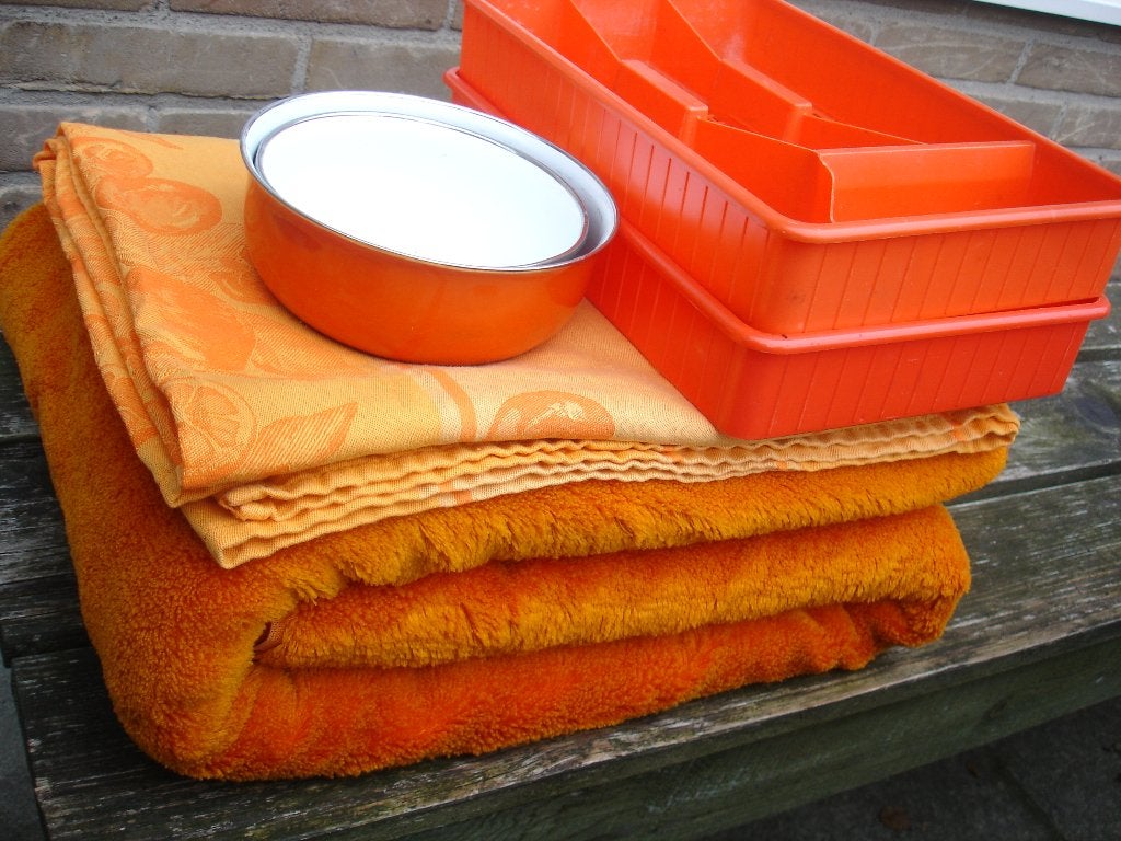 Oranje retro plaid / tafellaken / messenbak / schaaltjes, Ophalen, Huis en Inrichting