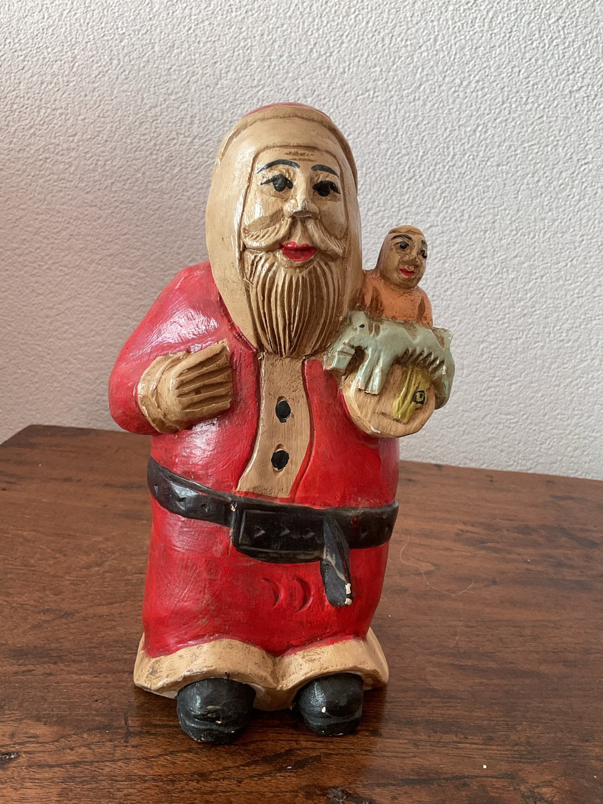 Vintage houten handgemaakte en beschilderde Kerstman, Antiek en Kunst, Ophalen of Verzenden