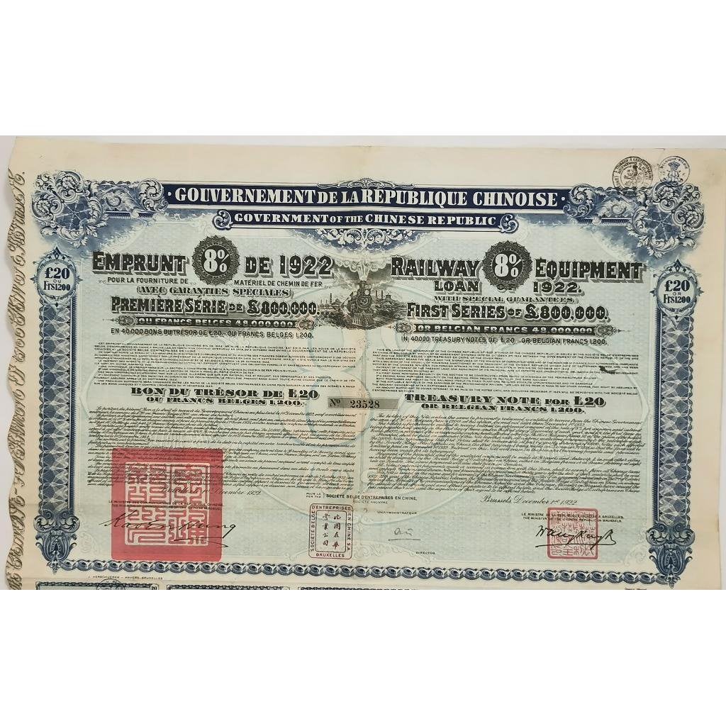1922 aandeel chinese spoorwegen, Ophalen, 1920 tot 1950, Obligatie of Lening