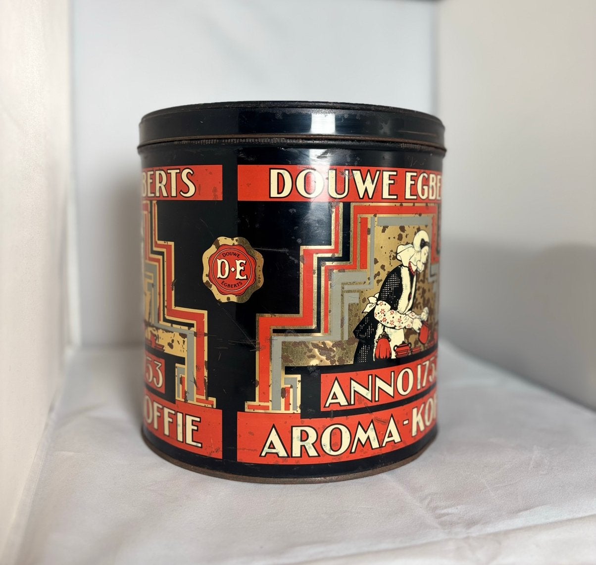 Vintage Douwe Egberts Aroma koffieblik – jaren 60 – Art Deco, Ophalen of Verzenden, Gebruikt, Koffie, Douwe Egberts