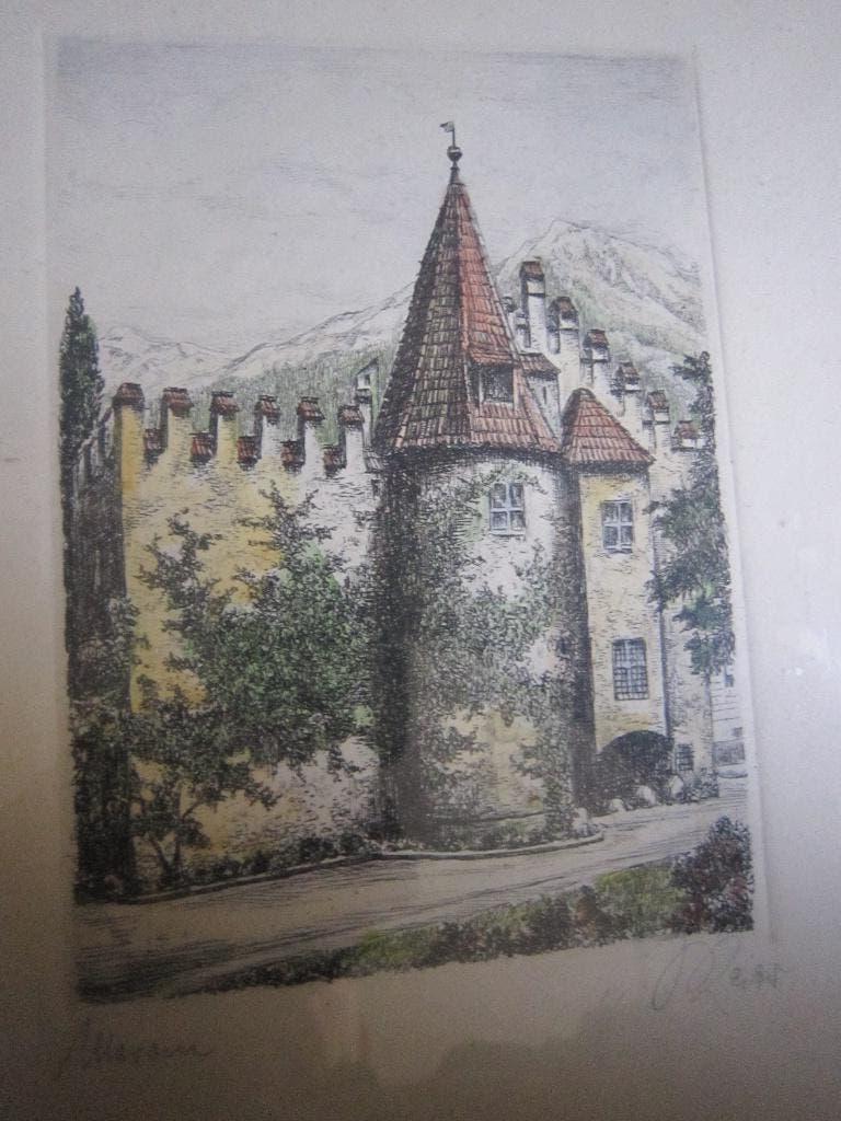 MERANO, Mooi gesigneerd Reis etsje Grootmoeder en vader, Antiek en Kunst, Ophalen of Verzenden, Ets