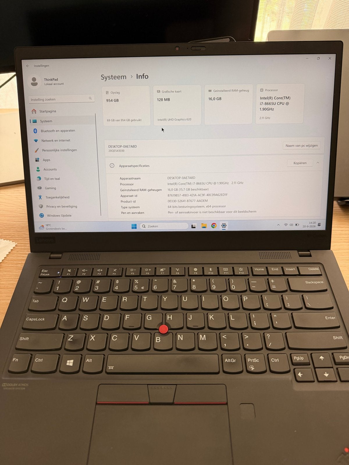Lenovo ThinkPad X1 Carbon Gen 6 - i7, 16GB RAM, 1TB SSD, Ophalen, Met videokaart, 2 tot 3 Ghz, Qwerty