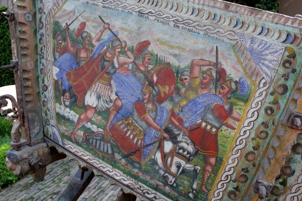Prachtige oude handgeschilderde houten Siciliaanse Carretto, Antiek en Kunst, Curiosa en Brocante, Ophalen