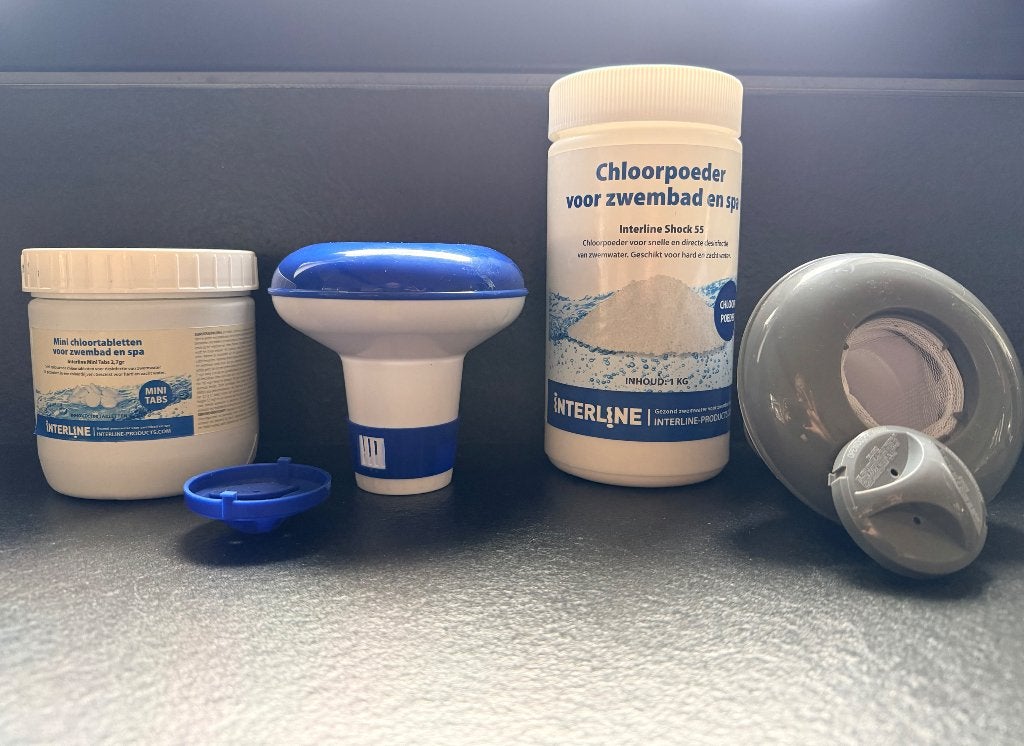 Zwembad chloor poeder + tabletten Interline +2 drijvers, Tuin en Terras, Ophalen of Verzenden, Reinigingsmiddel