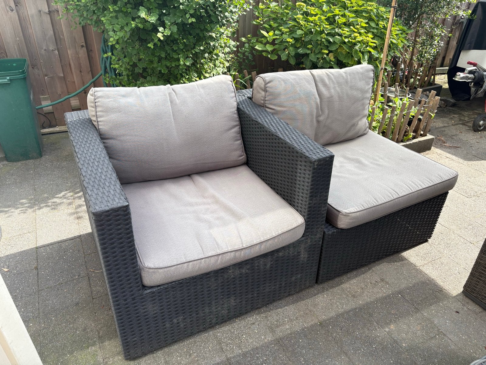 BoisLeDuc Wicker Loungestoelen met Kussens - Zwart/Grijs, Tuin en Terras, Gebruikt, Loungeset, Wicker, Stoel