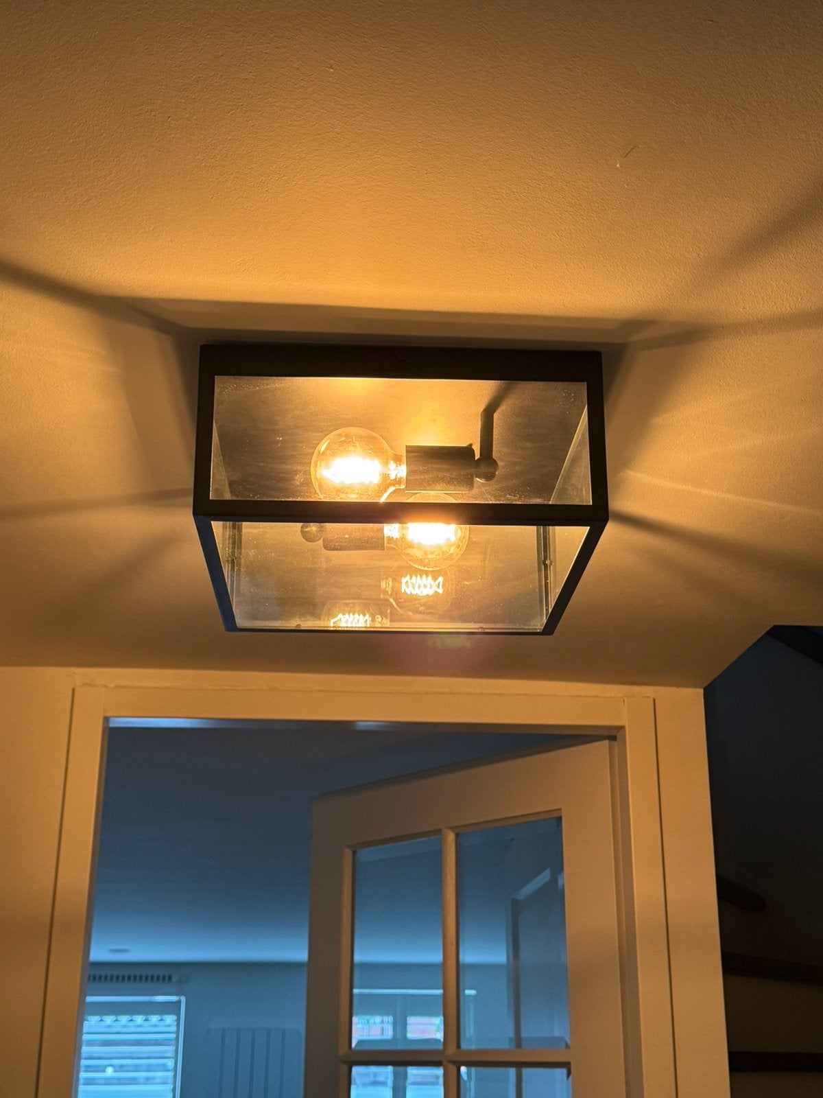 Stoere Industriële Plafondlamp EGLO Charterhouse Zwart Glas, Ophalen, Gebruikt, Inclusief lichtbron, E27 (groot)