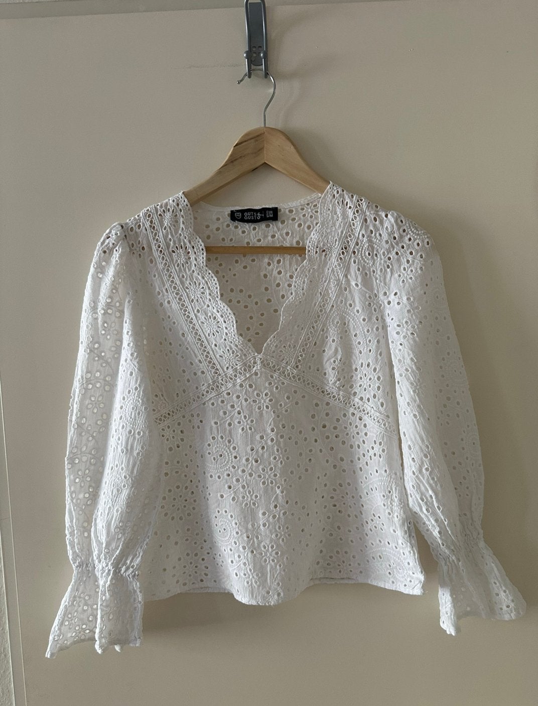 Witte Broderie Anglaise Blouse - Guts & Gusto, Ophalen of Verzenden, Zo goed als nieuw, Maat 36 (S), Wit