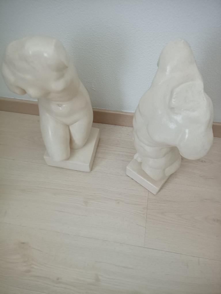 Set van 2 Torso Beelden - Klassiek Design, Gips, Ophalen of Verzenden, 20 - 50 cm, Beeld
