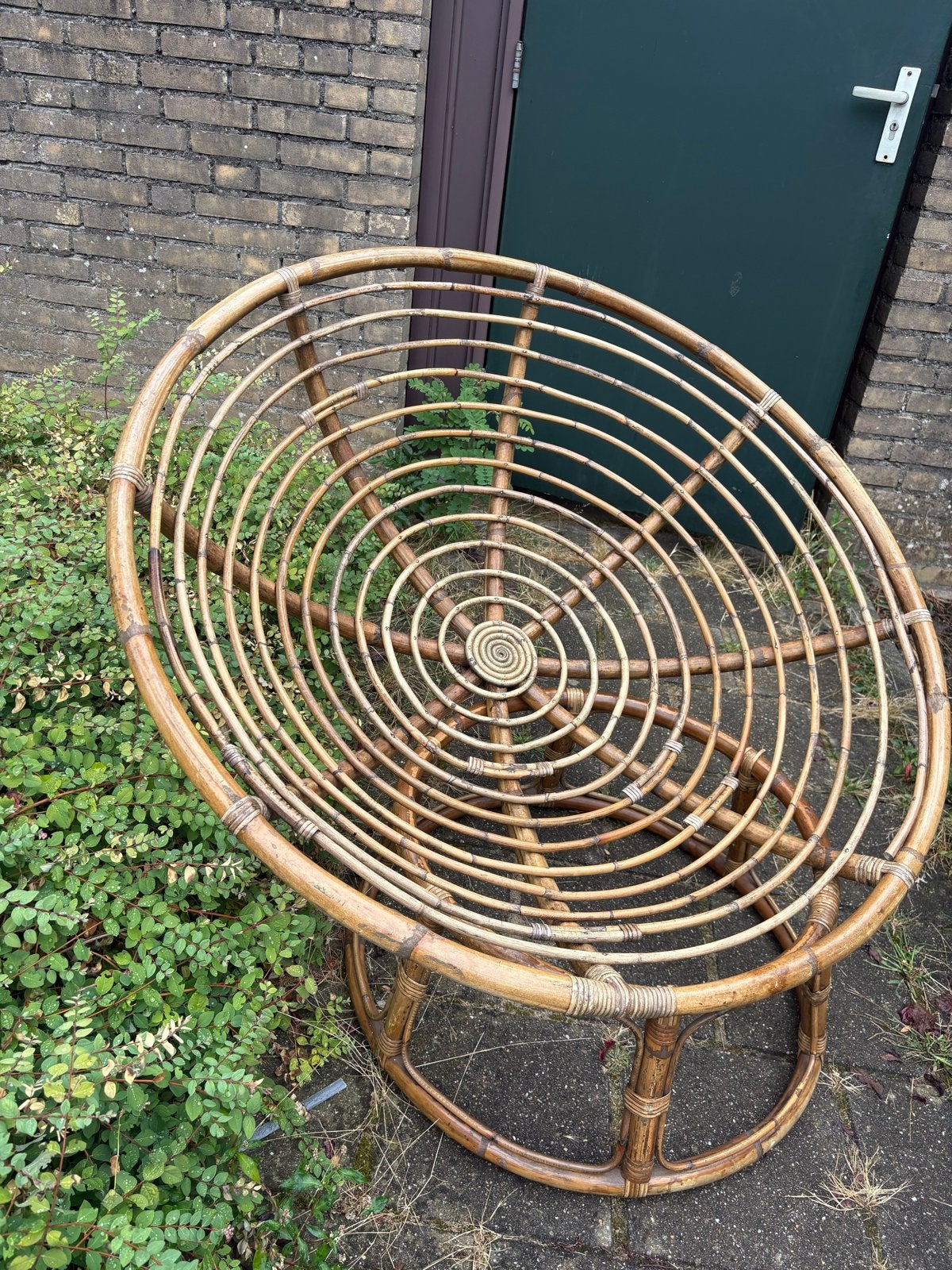 Papasan stoel met kussen - Rotan fauteuil, Huis en Inrichting, Stoelen, Ophalen, Gebruikt, Overige kleuren, Riet of Rotan