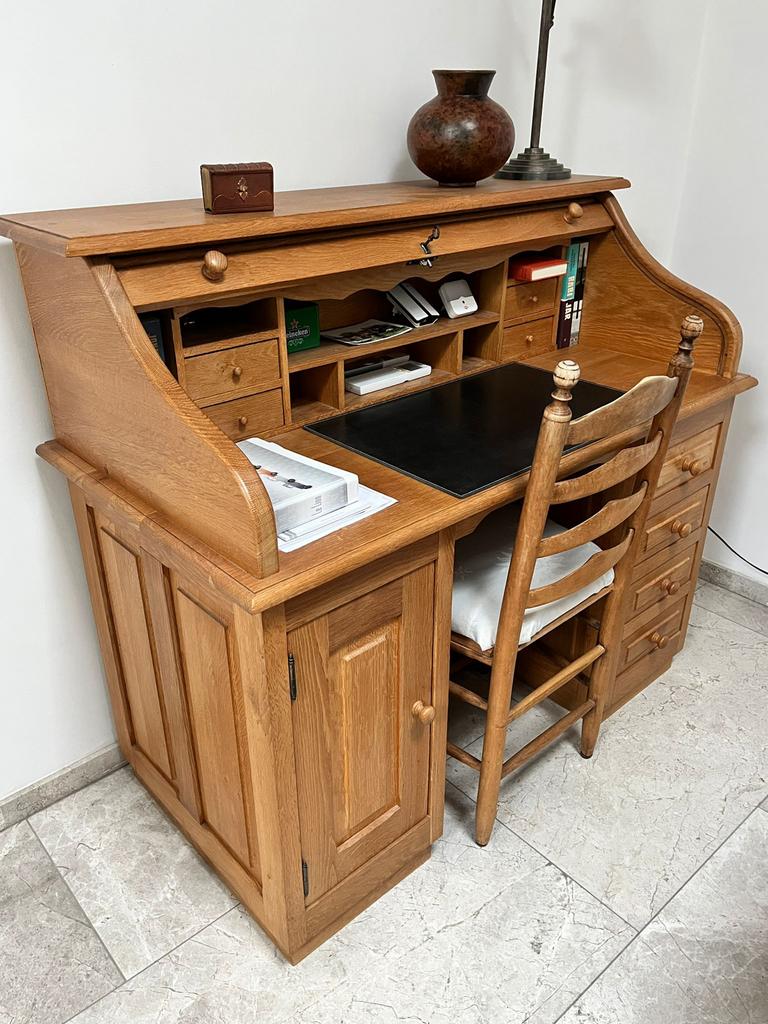 Massief houten bureau met rolluik, Huis en Inrichting, Bureaus, Ophalen, Gebruikt