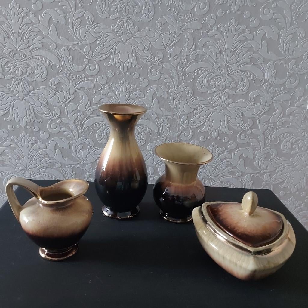 Vintage vazenset, Huis en Inrichting, Woonaccessoires | Vazen, Gebruikt, Overige kleuren, Aardewerk of Porselein, Ophalen of Verzenden