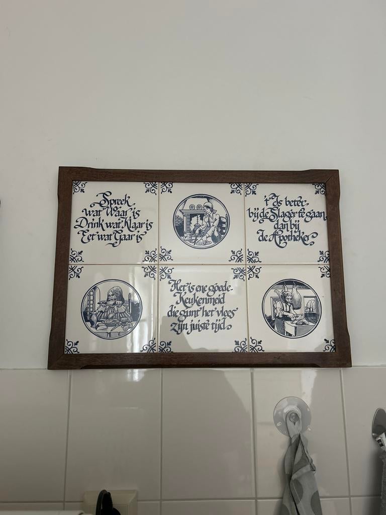 Delfts blauw tegeltableau met spreuken, Ophalen