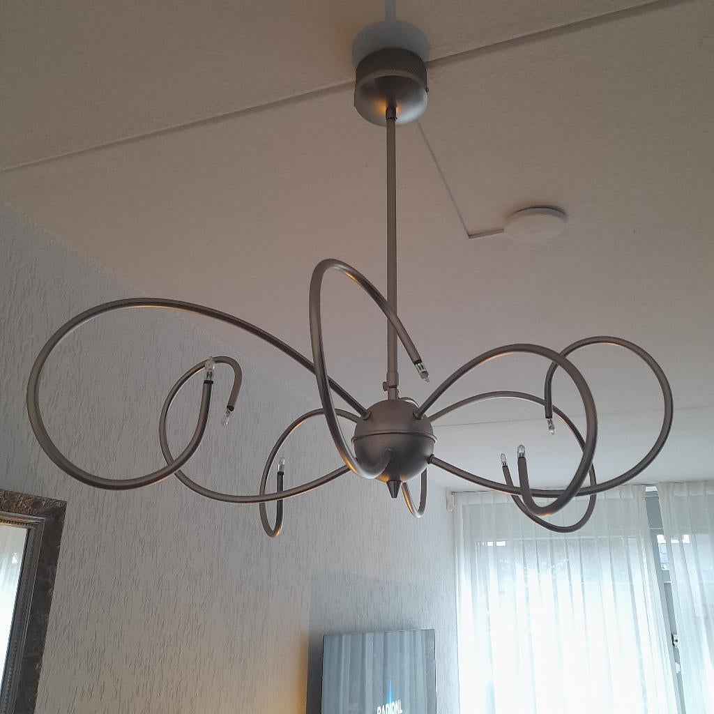 hanglamp zeer mooi RVS 8 st lampjes, Ophalen, Zo goed als nieuw, Glas, 75 cm of meer