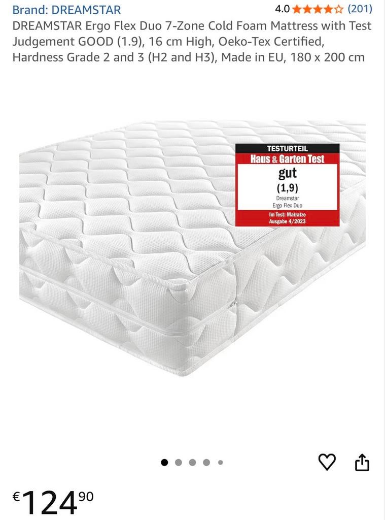Nieuw matras 180x200 + extra topper, Ophalen, Matras, 180 cm, 200 cm
