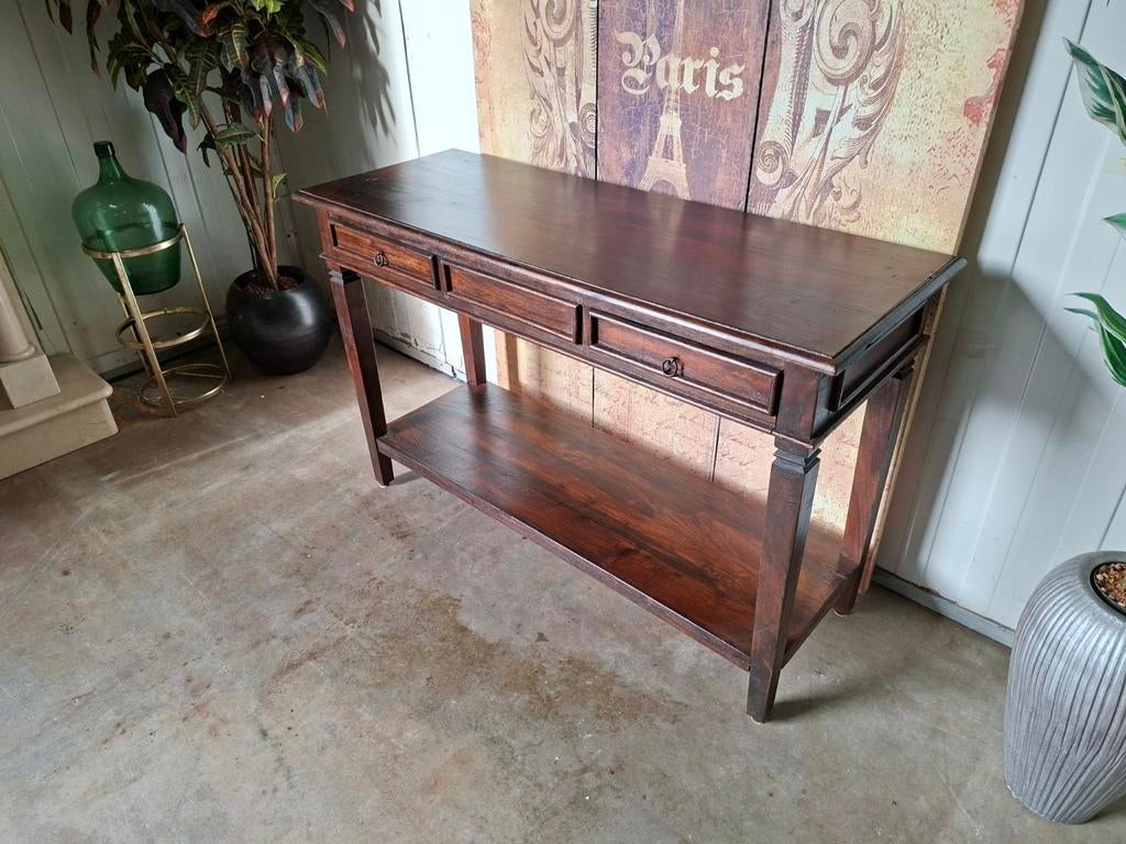 Koloniaal teakhouten sidetable, wandtafel, console afm. 120x, Ophalen of Verzenden, Zo goed als nieuw, 25 tot 50 cm, Rechthoekig