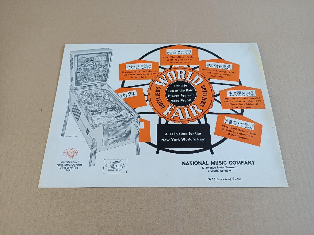 Flyer: Gottlieb World Fair (1964) Flipperkast, Gebruikt, Elektronisch, Ophalen of Verzenden, Williams