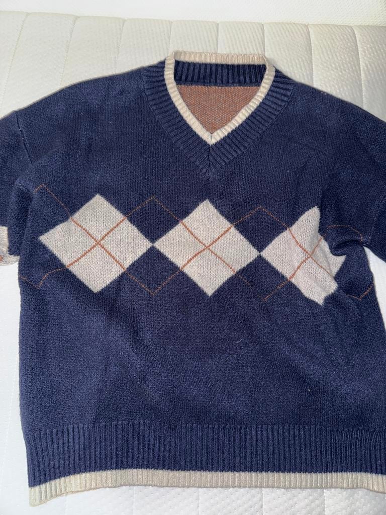 Navy gebreide trui, Ophalen, Gedragen, Maat 38/40 (M), Blauw