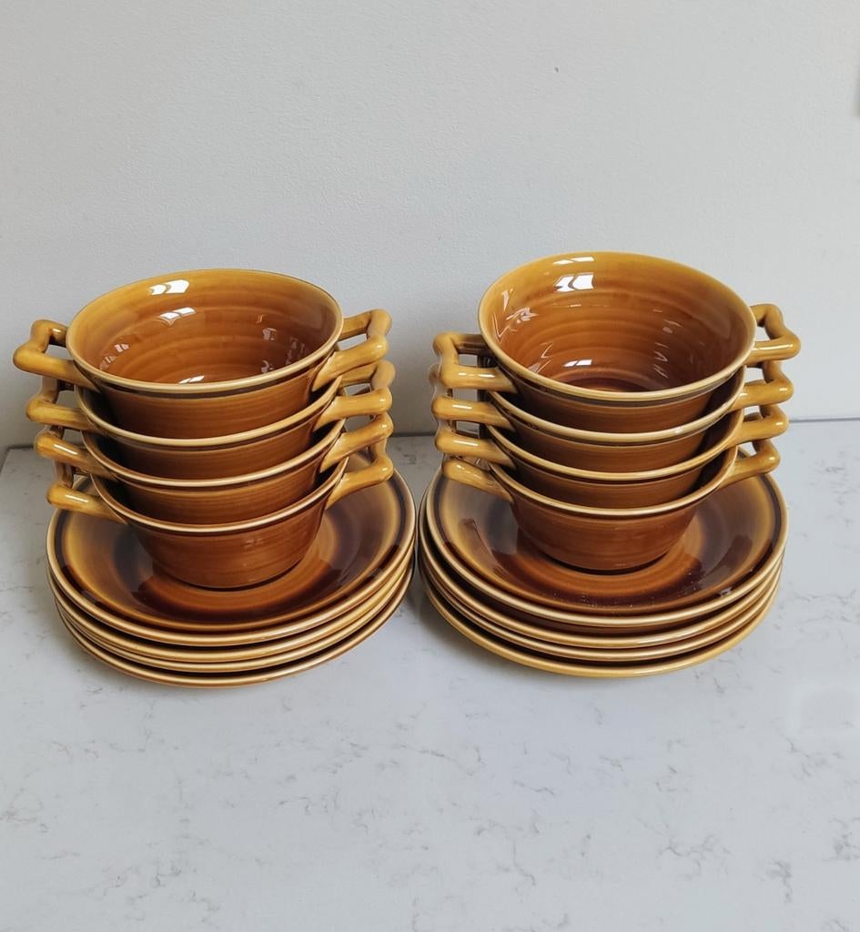 Vintage Soepkom (8st) met schotel, 
Goedewaagen, Ophalen