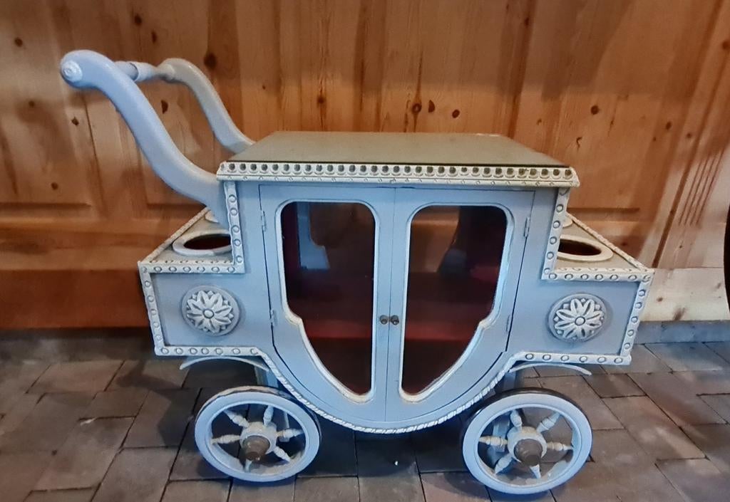 Nostalgisch serveerwagentje voor wijnflessen, Met plank(en), Minder dan 50 cm, Gebruikt, Glas